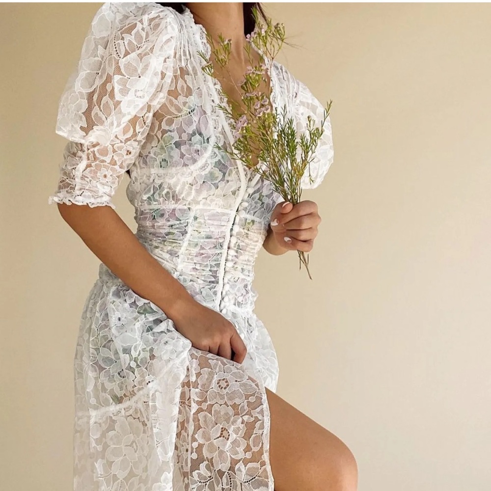 For Love And Lemons White Lace Midi Dress